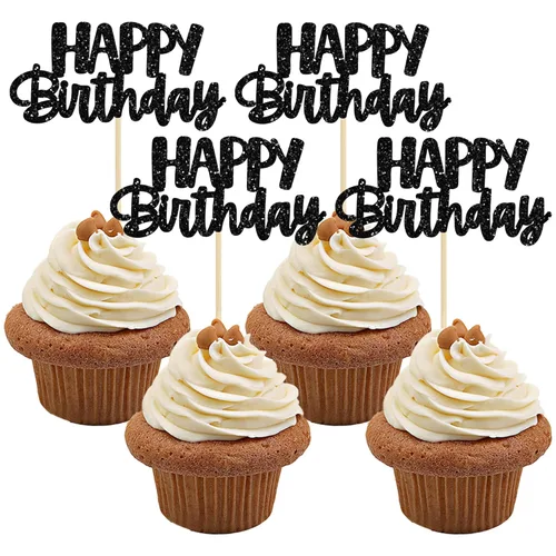 Vista 26 de Gyufise 24 piezas de decoración para pastel de cumpleaños con purpurina, adornos brillantes para pastel de cumpleaños, adornos de comida