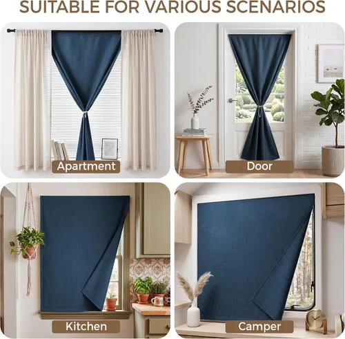 Vista 6 de Foxdecor Cortinas opacas adhesivas sin perforaciones, cortina autoadhesiva Azul Oscuro