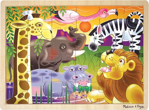 Rompecabezas Melissa & Doug de safari en llanuras africanas, de madera con bandeja de almacenamiento (24 piezas)