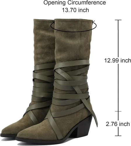 Vista 4 de manne Botas de rodilla alta para mujer, correa extra larga envolvente, tacón de bloque de inspiración occidental de 2.76 pulgadas, zapatos diarios