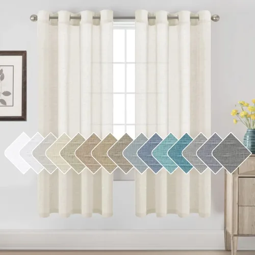 Vista 59 de H.VERESAILTEX - Cortinas de lino natural mezclado con 2 paneles semi transparentes de lino texturizado para sala de estar/dormitorio filtrado