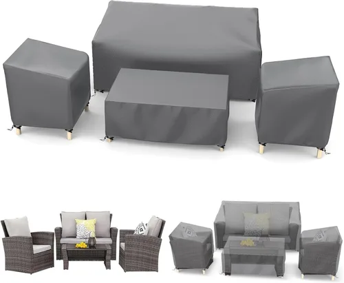 Vista 9 de STARTWO Juego de 4 fundas impermeables para muebles de patio al aire libre, para sillas de 32 pulgadas, sofá biplaza de 56 pulgadas, mesa auxiliar