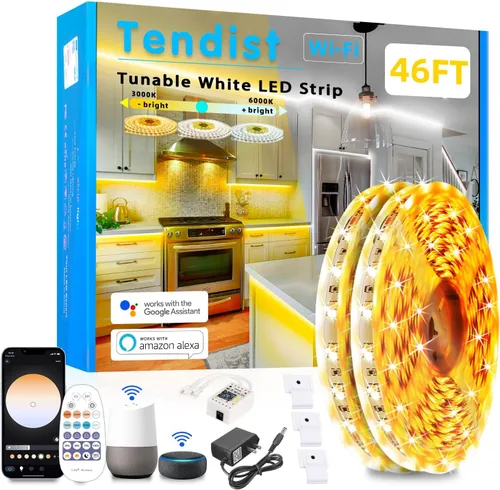 Vista 11 de Tira de luces LED blancas 3000K-6500K 23 pies regulable, tira inteligente compatible con Alexa, cinta flexible WiFi de 24 V LED con aplicación