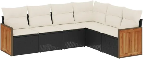 Vista 2 de 6-Piece Garden Sofa Set with Cushions, Black PE Rattan and Cream Polyester, Powder-Coated Steel Frame, Modular Outdoor Seating for Patio, Weather