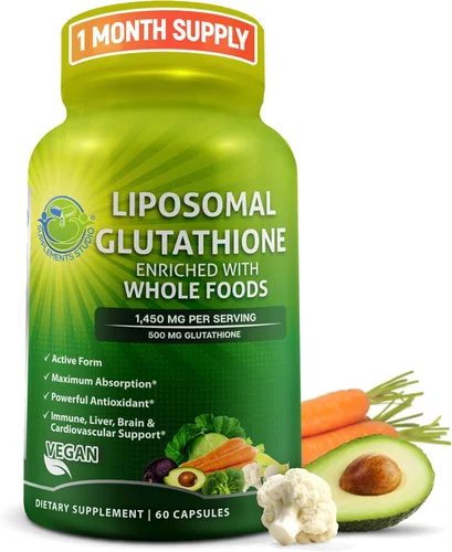 Glutatión liposomal 500 mg - Suplemento de glutatión con alimentos integrales orgánicos para una mayor absorción, antioxidante y desintoxicante