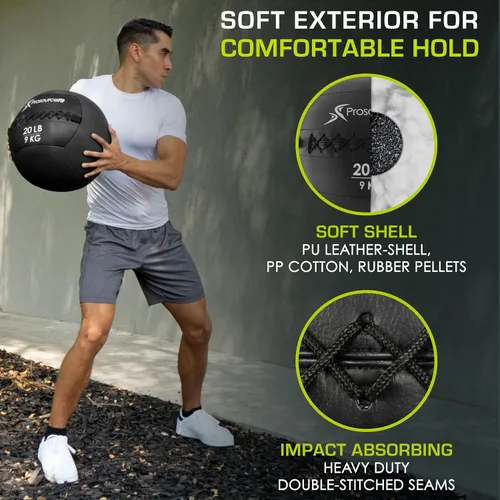 Vista 3 de ProsourceFit Bolas medicinales blandas, bolas de pared y ejercicios dinámicos de cuerpo completo, pesos codificados por colores: 6, 10, 14, 20 Lb.
