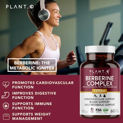 Vista 3 de PLANT.O NUTRITION Suplemento de berberina - Complejo HCI de berberina de absorción 10 veces mayor con limón amargo y hoja de banaba - Colesterol