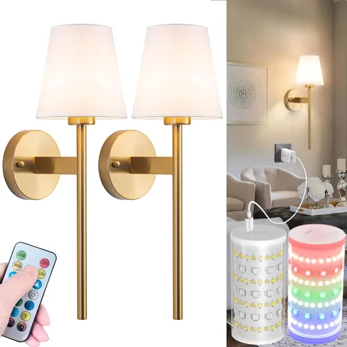 Vista 16 de Nekhung Juego de 2 apliques de pared con pilas, lámpara de pared inalámbrica con bombilla magnética regulable RGB de 10000 mAh, aplique de pared