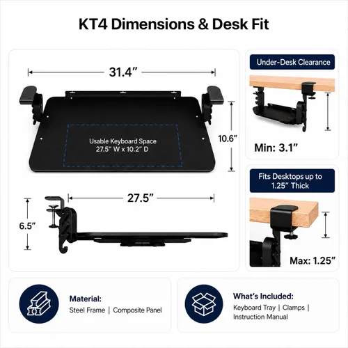 Vista 11 de Bandeja ergonómica para teclado debajo del escritorio con abrazadera deslizante (negro)