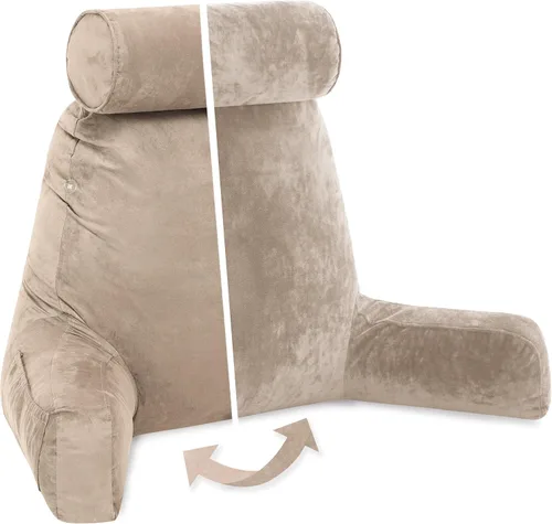 Vista 102 de Husband Pillow Backrest with Arms - Adult Reading Pillow with Shredded Memory Foam, Ultra-Comfy Removable Microplush Cover & Detachable Neck Roll