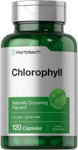 Horbäach Cápsulas de clorofila | 120 unidades | Suplemento sin OMG y sin gluten | Pigmento natural