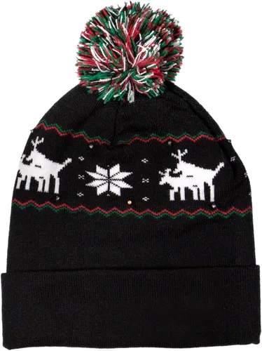 Vista 3 de Windy City Novelties Suéter feo de punto con luz LED, reno en reno, Navidad, Navidad, gorro - 3 modos intermitentes, Reno en reno