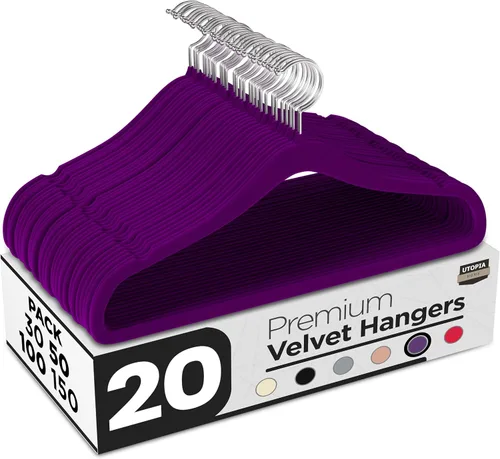 Vista 14 de Utopia Home Velvet Hanger - Paquete de 20 perchas delgadas antideslizantes de lujo para pantalones y abrigos, perchas fuertes que ahorran espacio