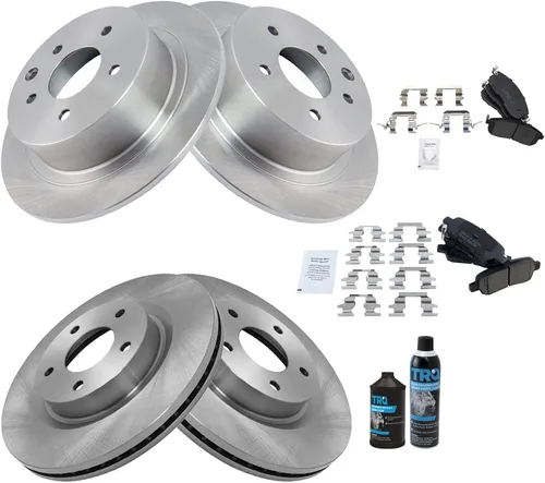 Vista 2 de TRQ Kit de pastillas de freno y rotor con líquidos de cerámica delantera y trasera con líquidos compatibles con Nissan