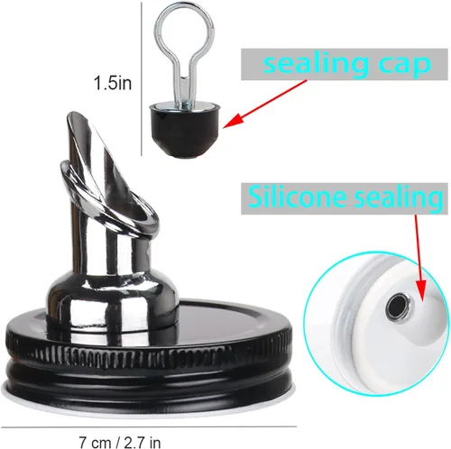 Vista 5 de Paquete de 2 boquillas de flujo libre para tarro Mason Jar, boquillas de flujo libre, tarro de masón para boquilla, tamaño de boca regular