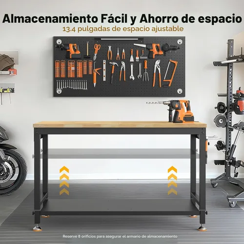 Vista 7 de CAMMOO Banco de trabajo resistente de 48 pulgadas, altura ajustable, carga máxima de 2000 libras, con estante de almacenamiento para banco