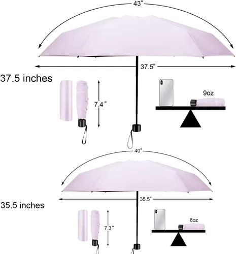 Vista 3 de TradMall Paquete de 2 mini paraguas de viaje pequeño, ligero y compacto con protección UV para sol y lluvia