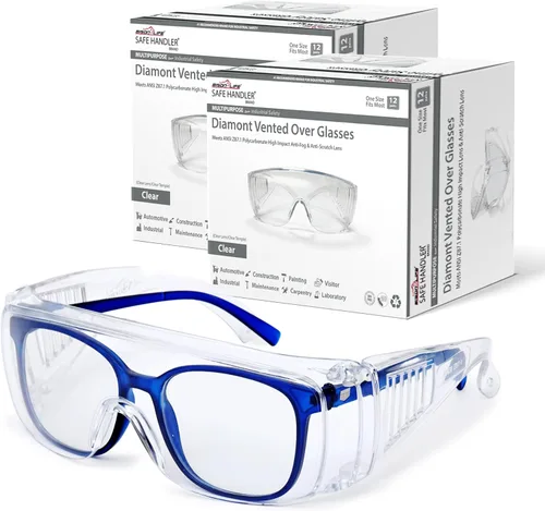Vista 15 de SAFE HANDLER BISON LIFE Diamont Vented Over Glasses Safety Glasses Meets ANSI Z87.1, Impact Resistant Polycarbonate Lens