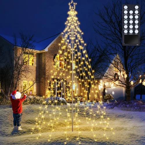 Vista 10 de Tira de luces de estrella para exteriores, juego de poste con control remoto, múltiples modos de iluminación, temporizador y función impermeable