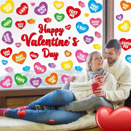 Vista 4 de Calcomanías para ventana del día de San Valentín, dulces de San Valentín, calcomanías de corazón para ventana, diseño de corazón para conversación