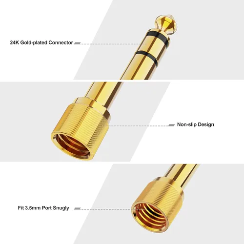 Vista 3 de CableCreation Adaptador de audio para auriculares de 1/4 a 1/8 pulgadas, conector estéreo TRS macho a hembra, convertidor de audio chapado en oro