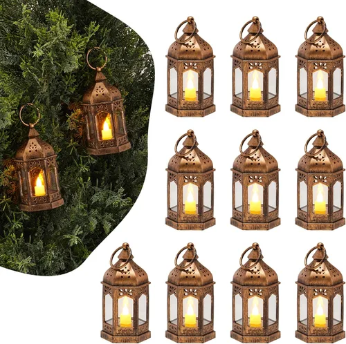 Vista 11 de VEVOR Juego de 10/30 centros de mesa de madera para bodas, incluye 10 faroles de madera, 10 velas LED sin llama, 10 coronas de flores de champán