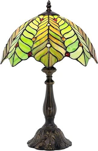 Vista 10 de Tiffany Lamp Stained Glass Table Lamp Bedside Reading Light W12H19 Inches (Sea Blue Pearl Style)