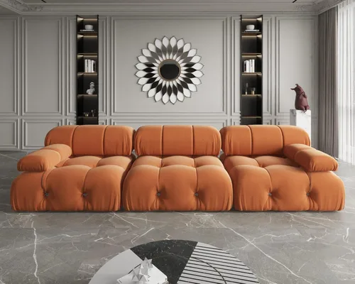 Vista 7 de Sofá modular seccional, sofá de terciopelo, asiento medio, beige