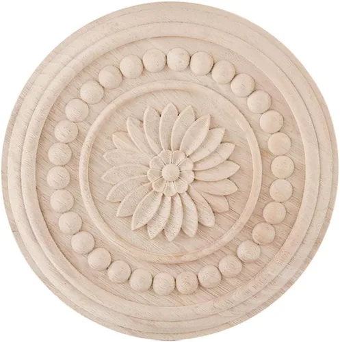 Vista 9 de Apliques redondos de madera onlays sin pintar, calcomanía de madera tallada para bricolaje, muebles tallados en madera, apliques para pared, cama 1
