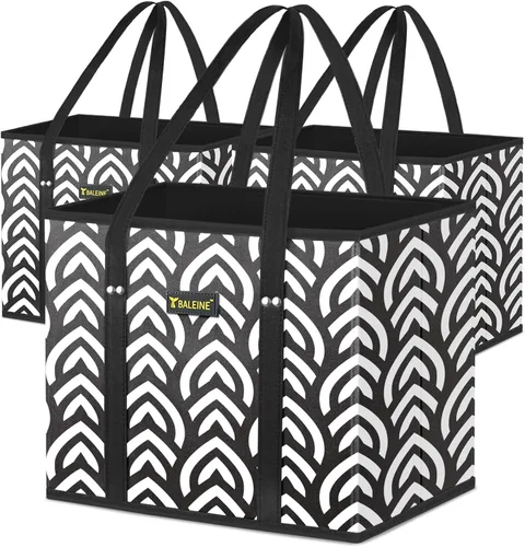 Vista 9 de BALEINE Paquete de 3 bolsas reutilizables para comestibles, bolsas de compras plegables para comestibles con parte inferior reforzada y asas