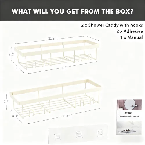 Vista 2 de Moforoco Estante organizador de estante para ducha, cesta autoadhesiva negra para estantes de baño, decoración interior de pared de casa de campo
