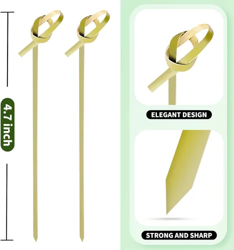 Vista 7 de 1200 piezas de palillos de cóctel de bambú, palillos de dientes elegantes para aperitivos, palos de cóctel de 4.13 pulgadas con nudo para bebidas
