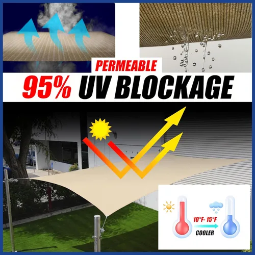 Vista 2 de ShadeMart Toldo parasol tipo vela triangular smTAPRT16 de 4 x 4 x 4 pies, pantalla de tela, resistente al aire al agua y bloqueo UV, resistente
