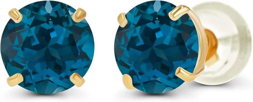 Aretes redondos de oro de 10 quilates con piedra natal natural, 0.236 in, Metal Gema Piedra, Circonia cúbica