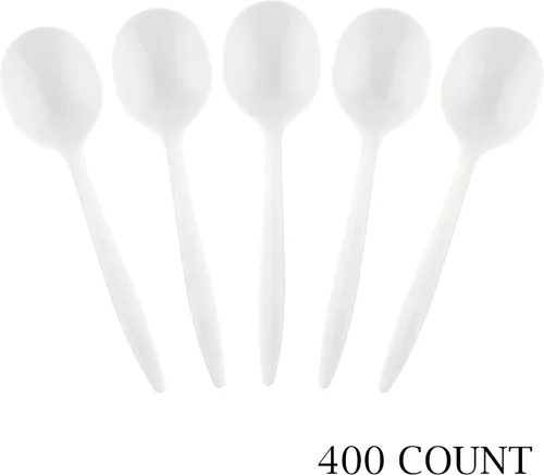 Vista 6 de Plasticpro Cubertería 400 cucharas de sopa de plástico desechables blancas de peso medio