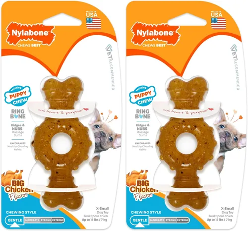 Vista 14 de Nylabone Anillo de dentición masticable para cachorros, juguete de hueso Anillo de hueso