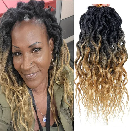 Vista 54 de Rastas de cabello sintético de ganchillo de 16 pulgadas, rastas suaves con extremos rizados, extensiones de rastas sintéticas bohemias de ganchillo