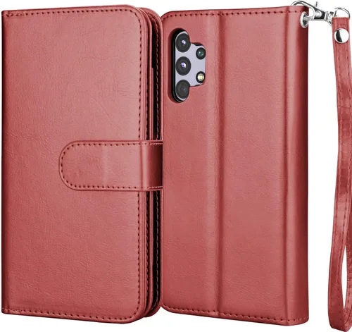 Vista 15 de Njjex Funda para Samsung Galaxy A32 5G, para Galaxy A32 5G, [9 ranuras para tarjetas] Funda de piel sintética para tarjetas Folio Flip [desmontable]