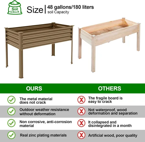 Vista 5 de Land Guard Cama de jardín elevada de metal ovalada galvanizada con patas para verduras (beige)