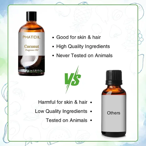 Vista 4 de PHATOIL 100ml de aceites de fragancia de coco para aromaterapia, aceites esenciales para difusores para el hogar, perfectos para difusor, yoga