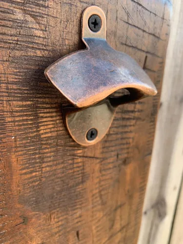 Vista 6 de Rustic Farmhouse Bottle Opener with Oil Rubbed Bronze Hardware - Includes Upgraded Magic Magnet Catch - Mancave, Bar, Outdoors