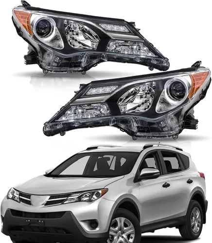 WFLNHB Conjunto de faros delanteros de proyector de reemplazo para Toyota RAV4 2013 2014 2015 Faros negros para conductor y pasajero