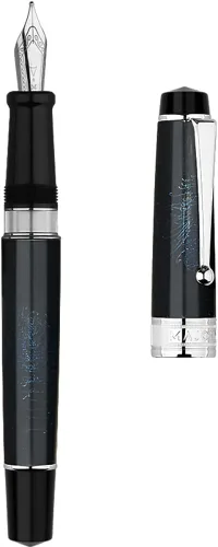 Vista 2 de erofa Majohn T5 - Pluma estilográfica de pistón, diseño de fuegos artificiales, punta media, gran capacidad de tinta con caja