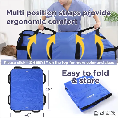 Vista 4 de ZHEEYI Almohadilla de cama multiusos de 48 x 40 pulgadas con asas reforzadas, hoja de transferencia reutilizable y lavable para girar, levantar