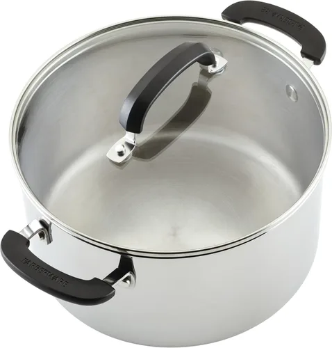 Vista 12 de Farberware Brilliance - Juego de ollas y sartenes de acero inoxidable con herramientas de cocina y tapas de vidrio, 10 piezas, apto