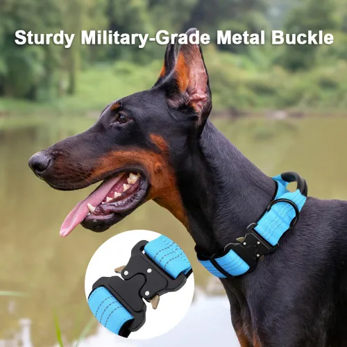 Vista 3 de Personalized Tactical Dog Collar with Name and Phone Number, Heavy Duty Nylon Military Dog Collar with Handle and Strong Metal Buckle for Medium and