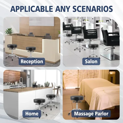Vista 8 de Taburete rodante con ruedas, capacidad de peso de 400 libras, silla de pestañas resistente ajustable para tatuajes, laboratorio, masaje, spa, Negro