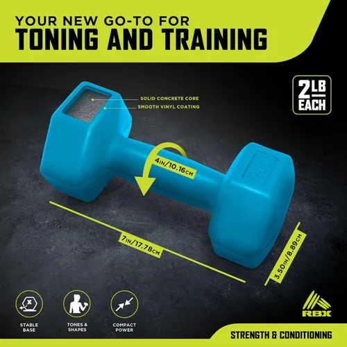 Vista 2 de RBX - Juego de mancuernas de mano con revestimiento de vinilo con forma hexagonal que no ruedan, para fisicoculturismo, tonificación, ejercicio