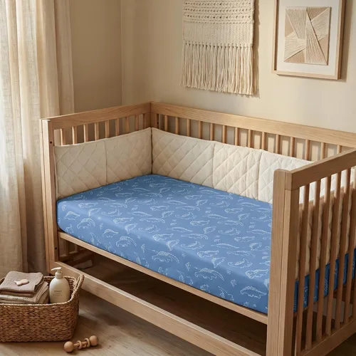 Vista 9 de Paquete de 3 sábanas para cuna de bebé para niños y niñas Dinosaurio azul