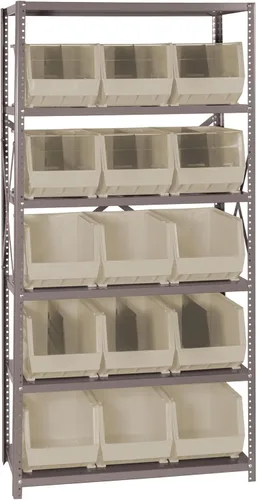 Vista 400 de Quantum QSBU-245BK Heavy Duty Shelving Unit with (7) Shelves and (24) QUS245 Black Bins for Garage Warehouse Storage Distribution 400 lb Load